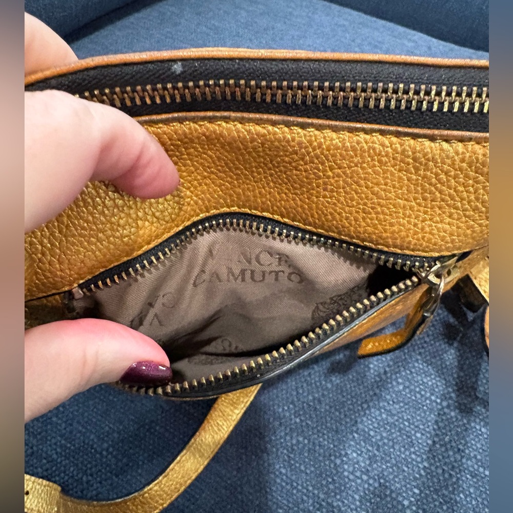 Vince Camuto Hand Painted Leather Crossbody Bag | Gold Floral Artisan Purse - Picture 6 of 14
